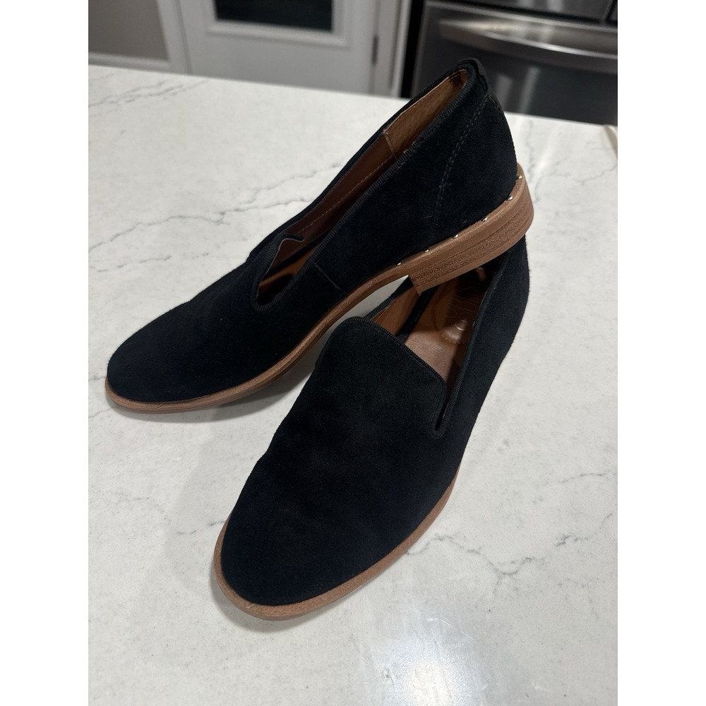 Franco Sarto Black Suede Jeena Loafer Flats Size 6 Minimalist Preppy Classic